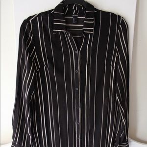 Long Striped Black Button Down Top